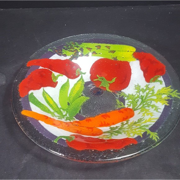 peggy karr Other - Fused Glass bowl vegetable theme vegetarian gift Peggy Karr fused glass bowl